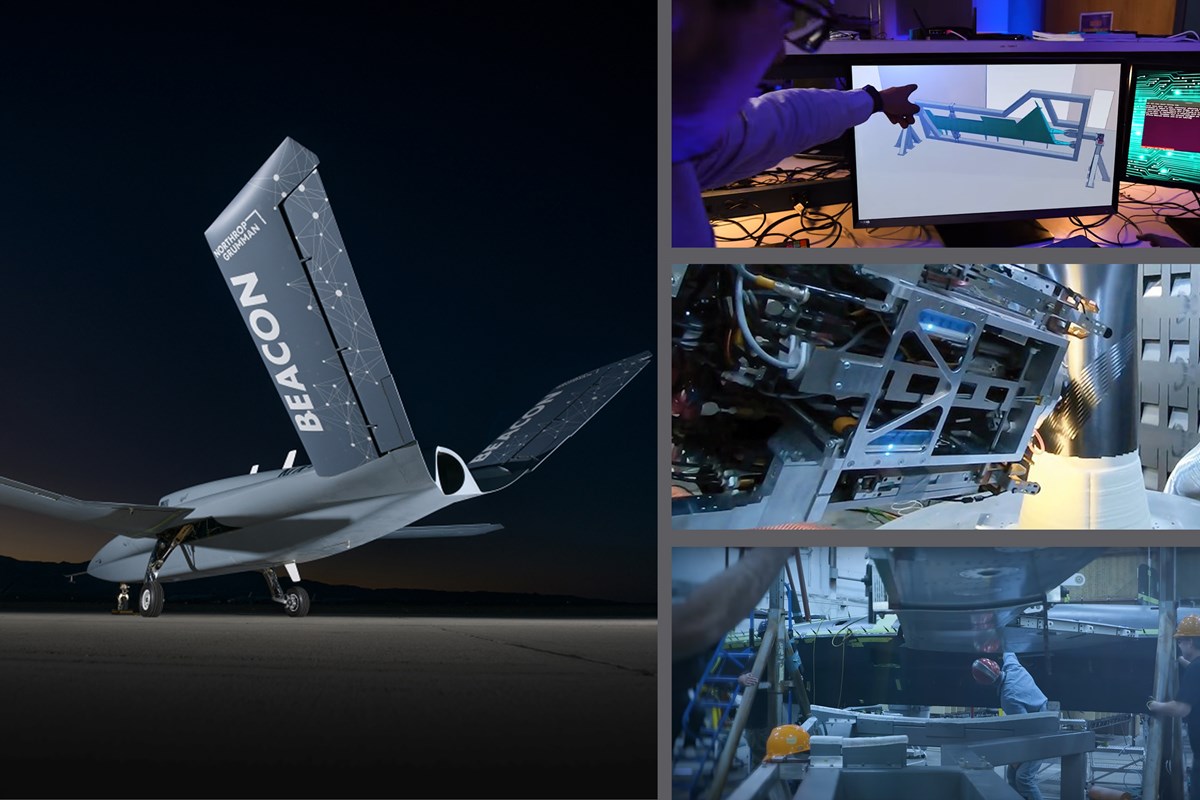 technik układający warstwy tkaniny kompozytowej na formie skrzydła